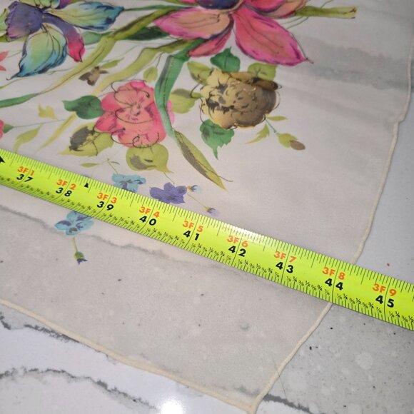 Vintage Floral Sheer Silk Scarf With Hand-Painted Orchid Design in Japan 16"x44" - Picture 10 of 15